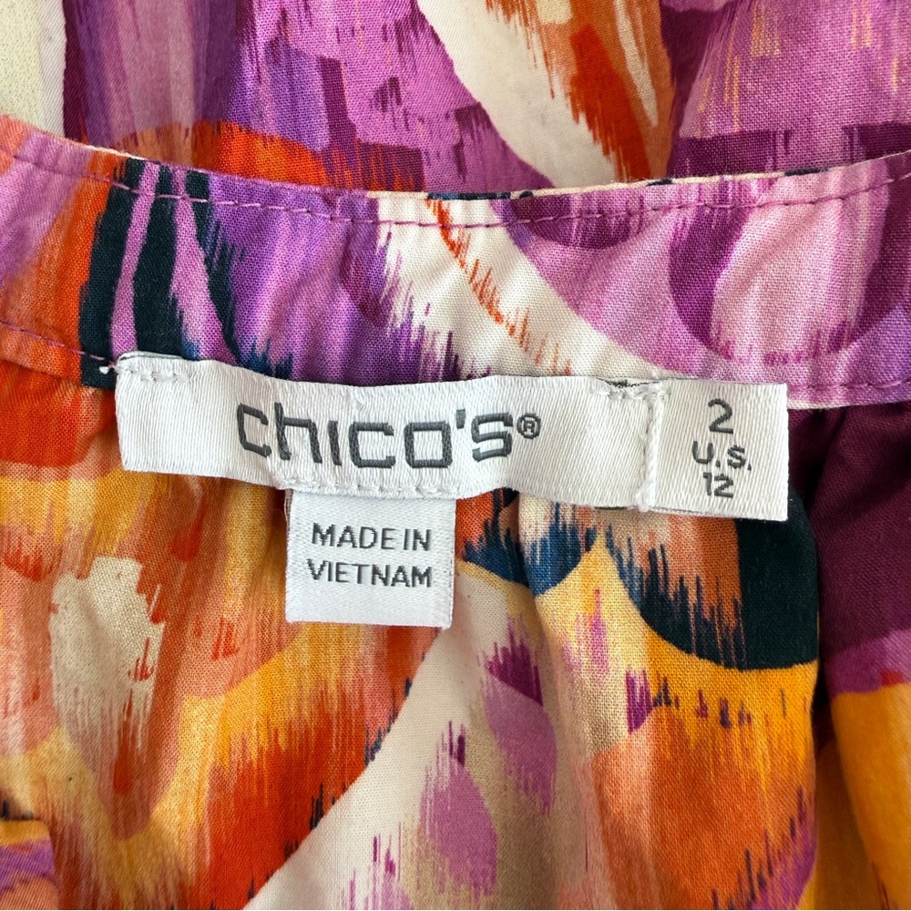 Chicos Puff Sleeve Tiered Paisley Cotton Midi Dress 12 - Picture 11 of 12
